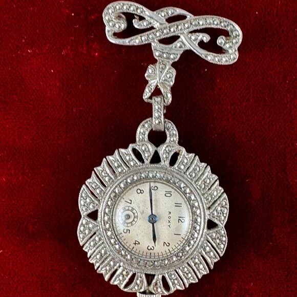 Fabulous Vintage 1920's Roxy Ladies Art Deco Marcasite Watch Brooch - Picture 1 of 11